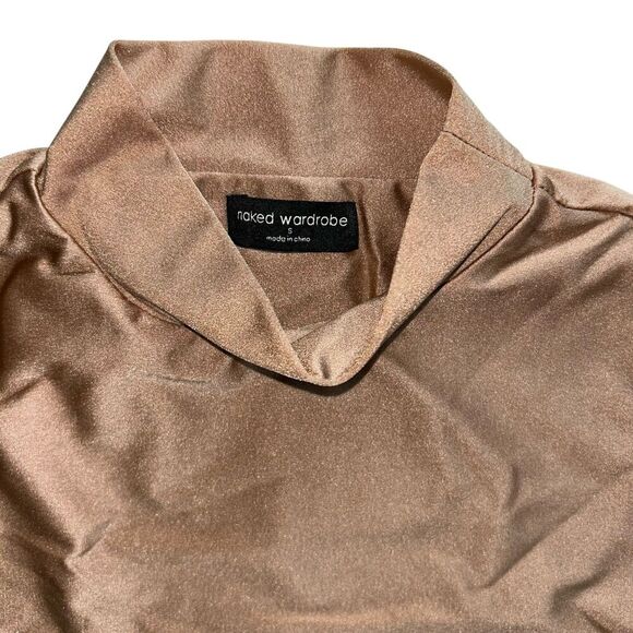 Naked Wardrobe NWOT Shimmer Mock Neck Thong Bodysuit Small - Picture 6 of 8